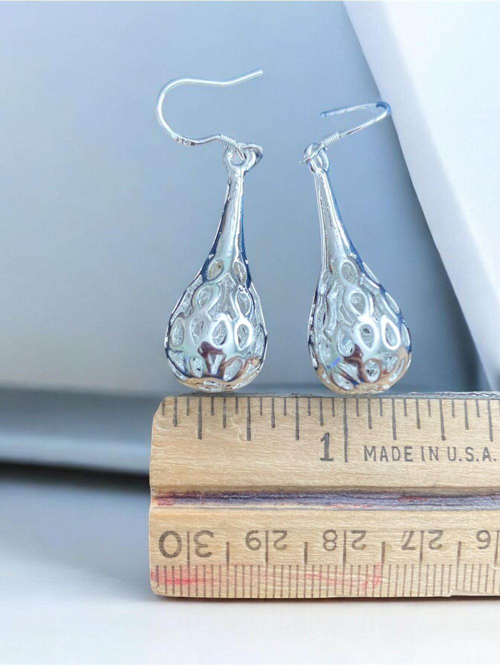 Sterling Silver Teardrop Filigree Dangle Earrings - Silver